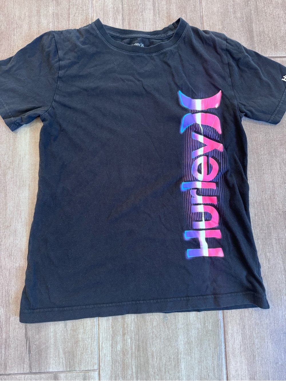 Hurley Kids Black Short-Sleeve Tee with Pink & Blue Gradient Logo